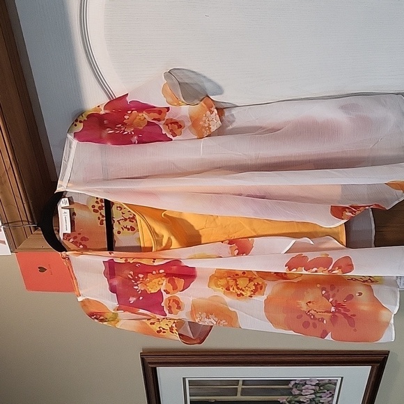 Susan Graver Size XXS Sheer White Floral Open Front Kimono Cardigan w/ Tank - Picture 1 of 6